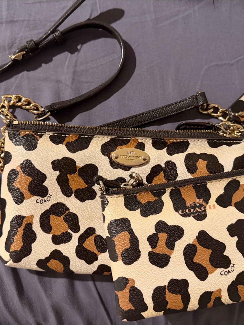COACH Leopard Print Crossbody Bag in Cream, Brown and Black